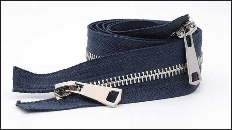 double slider metal zipper with logo pullers