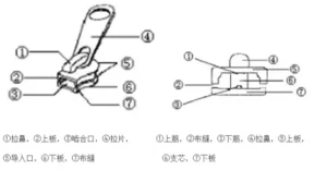 Detailed diagram illustrating the components of a zipper, with parts labeled in sequential order for clarity and understanding.