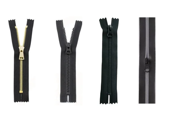 Variety of zipper types for bags and garments